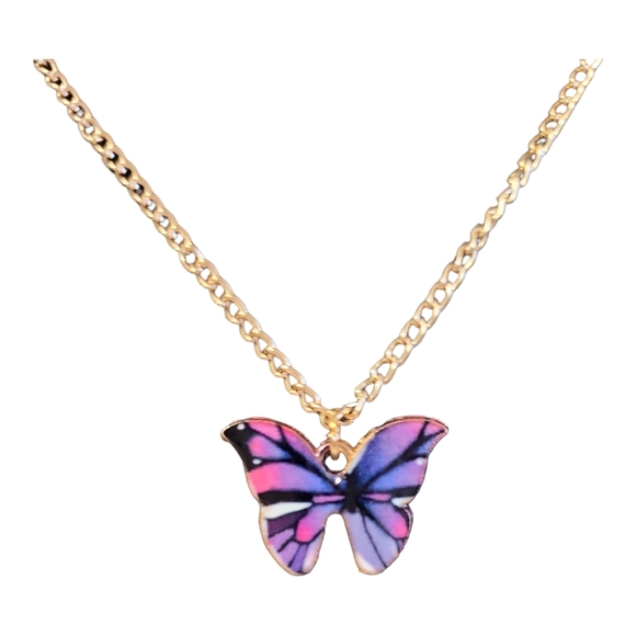Gold Tone Butterfly Pendant Necklace - Picture 7 of 13